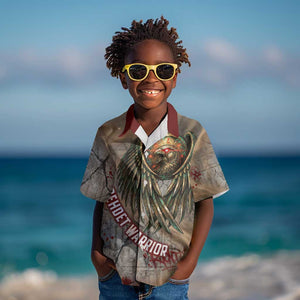 Horus Behdety Warrior Kid Hawaiian Shirt with Falcon Mask and Spear Ancient Egyptian Combat