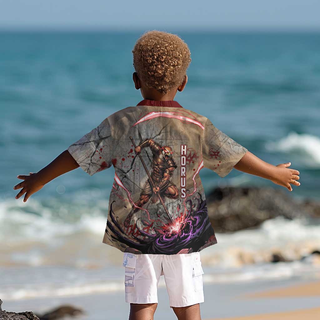 Horus Behdety Warrior Kid Hawaiian Shirt with Falcon Mask and Spear Ancient Egyptian Combat
