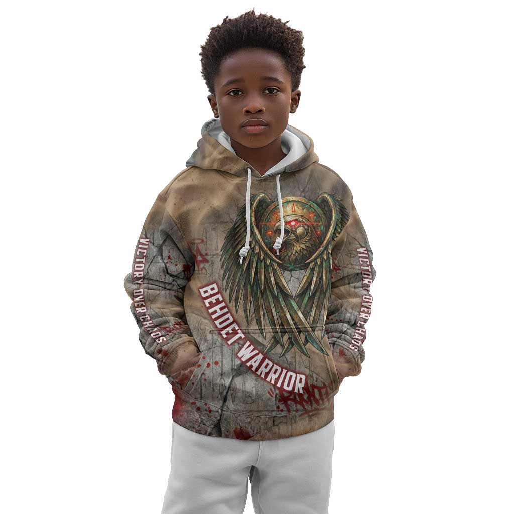 Horus Behdety Warrior Kid Hoodie with Falcon Mask and Spear Ancient Egyptian Combat
