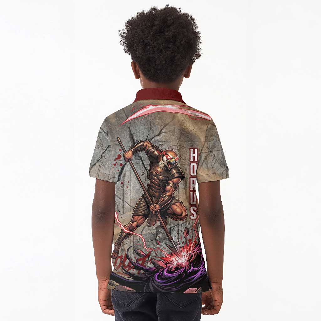 Horus Behdety Warrior Kid Polo Shirt with Falcon Mask and Spear Ancient Egyptian Combat