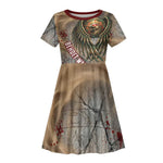 Horus Behdety Warrior Kid Short Sleeve Dress with Falcon Mask and Spear Ancient Egyptian Combat