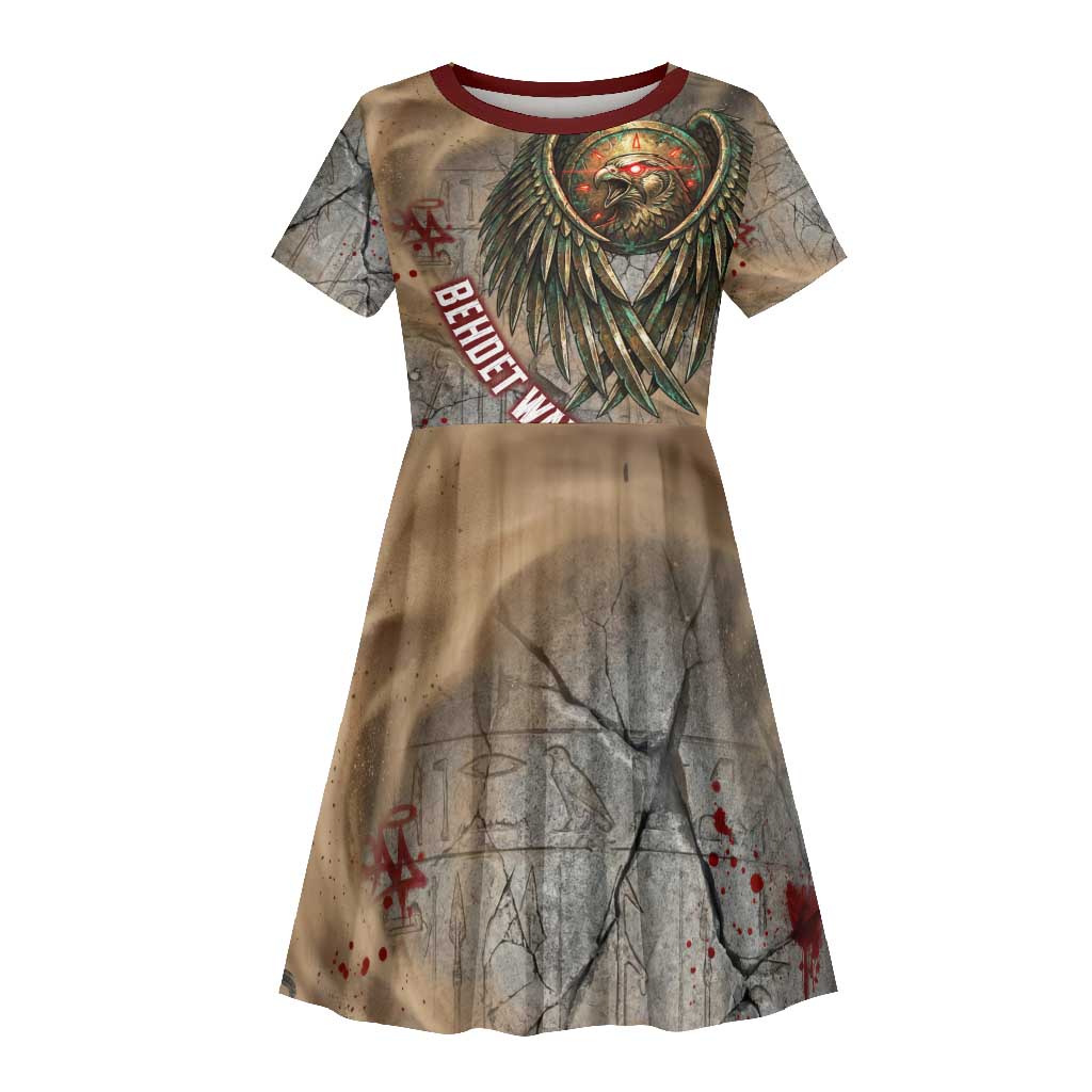 Horus Behdety Warrior Kid Short Sleeve Dress with Falcon Mask and Spear Ancient Egyptian Combat
