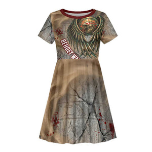 Horus Behdety Warrior Kid Short Sleeve Dress with Falcon Mask and Spear Ancient Egyptian Combat