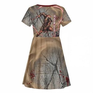 Horus Behdety Warrior Kid Short Sleeve Dress with Falcon Mask and Spear Ancient Egyptian Combat