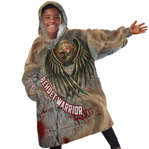 Horus Behdety Warrior Kid Wearable Blanket Hoodie with Falcon Mask and Spear Ancient Egyptian Combat