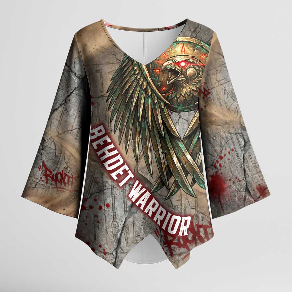 Horus Behdety Warrior Kimono Sleeve Blouse with Falcon Mask and Spear Ancient Egyptian Combat