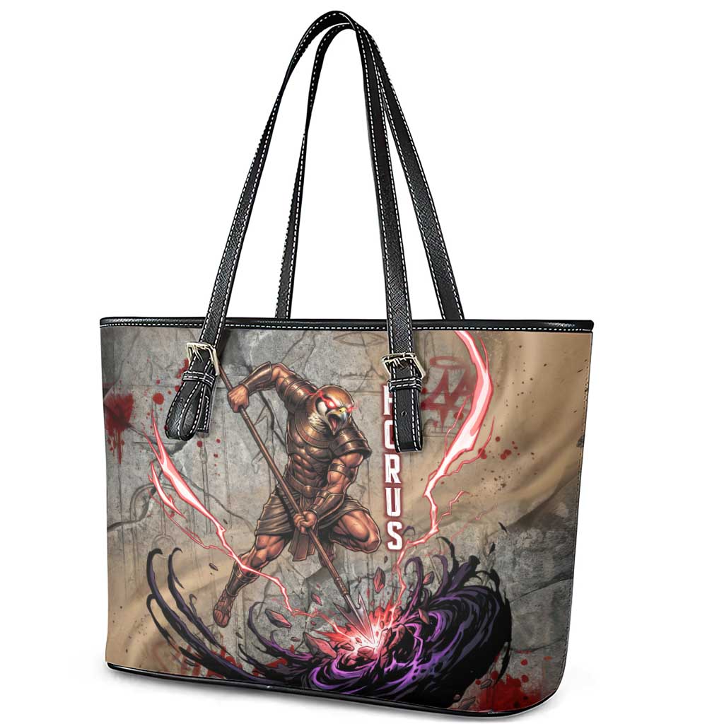 Horus Behdety Warrior Leather Tote Bag with Falcon Mask and Spear Ancient Egyptian Combat