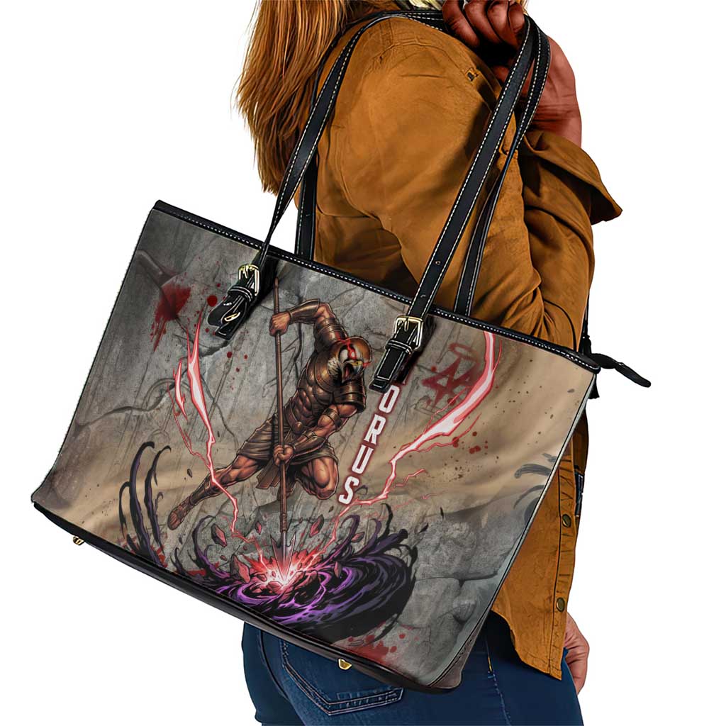 Horus Behdety Warrior Leather Tote Bag with Falcon Mask and Spear Ancient Egyptian Combat
