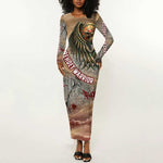 Horus Behdety Warrior Long Sleeve Bodycon Dress with Falcon Mask and Spear Ancient Egyptian Combat