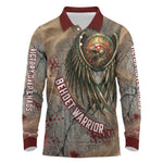 Horus Behdety Warrior Long Sleeve Polo Shirt with Falcon Mask and Spear Ancient Egyptian Combat