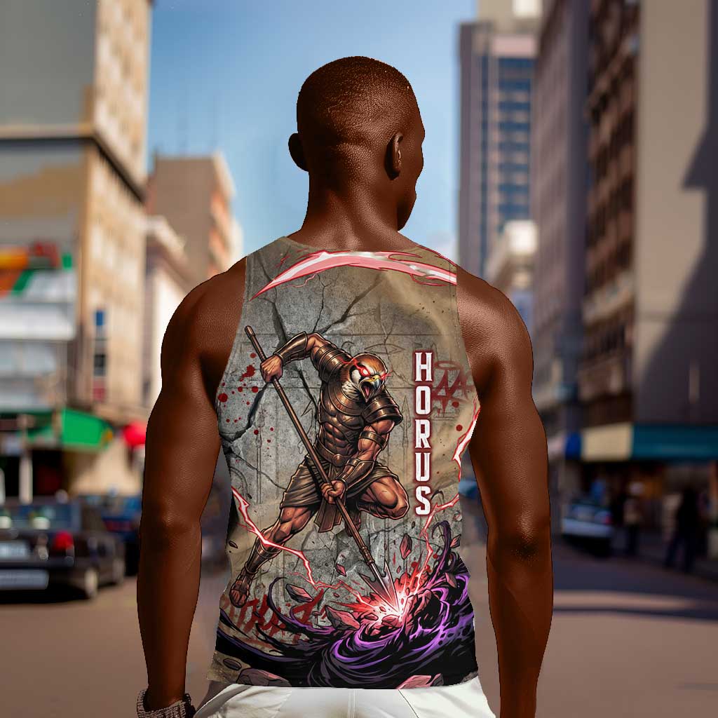 Horus Behdety Warrior Men Tank Top with Falcon Mask and Spear Ancient Egyptian Combat