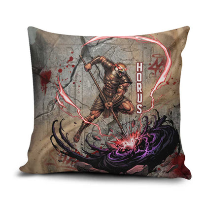 Horus Behdety Warrior Pillow Cover with Falcon Mask and Spear Ancient Egyptian Combat
