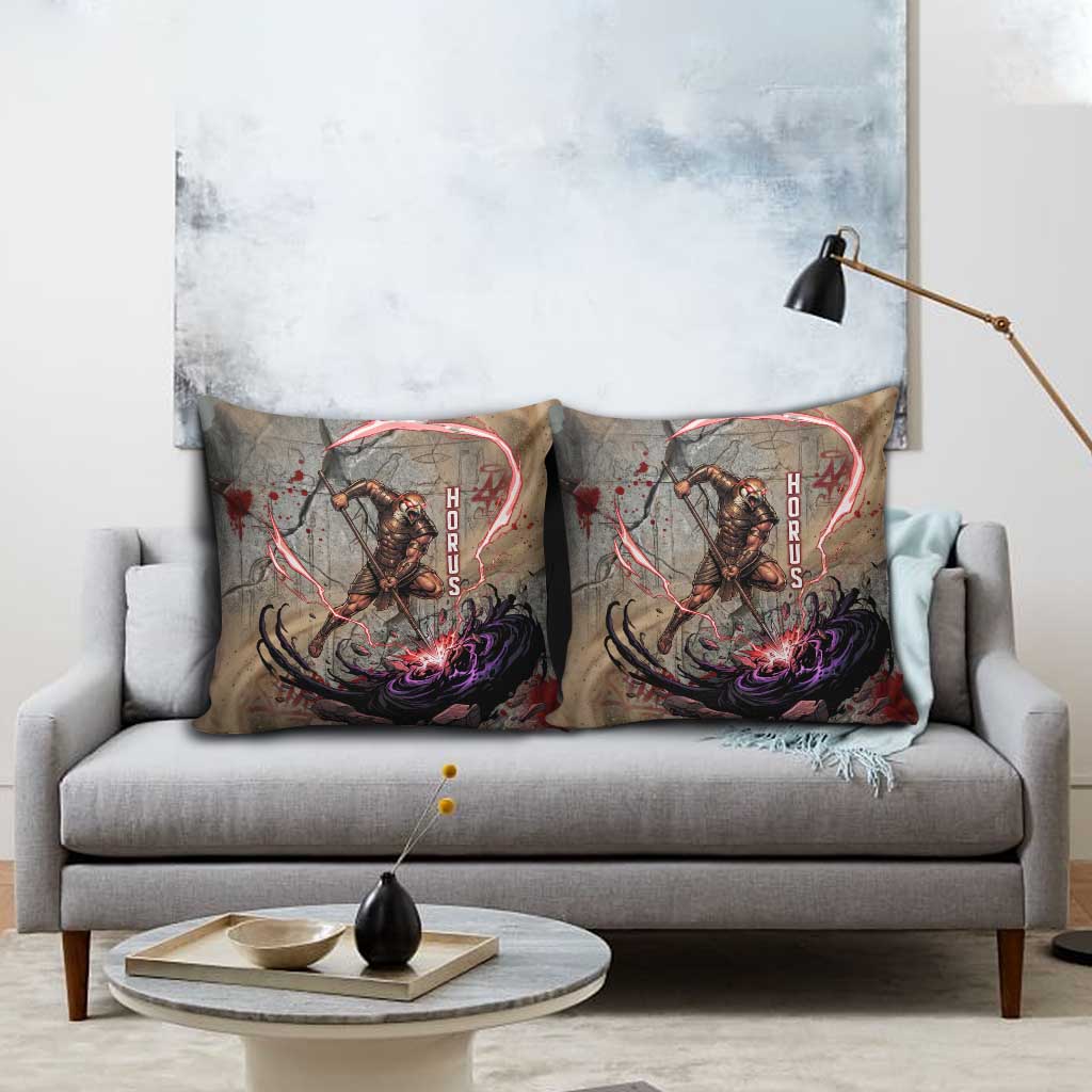 Horus Behdety Warrior Pillow Cover with Falcon Mask and Spear Ancient Egyptian Combat