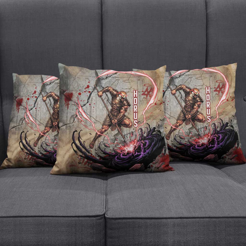 Horus Behdety Warrior Pillow Cover with Falcon Mask and Spear Ancient Egyptian Combat
