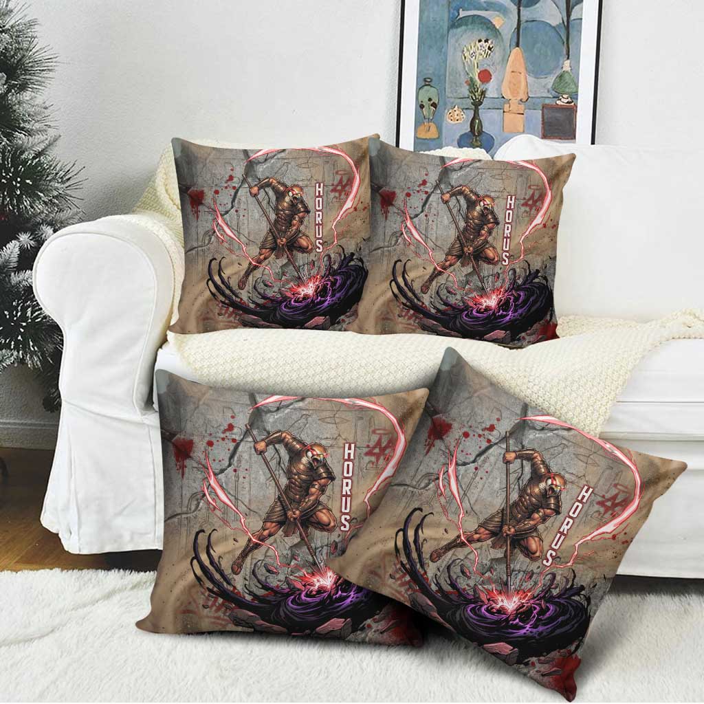 Horus Behdety Warrior Pillow Cover with Falcon Mask and Spear Ancient Egyptian Combat