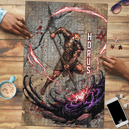 Horus Behdety Warrior Puzzle with Falcon Mask and Spear Ancient Egyptian Combat