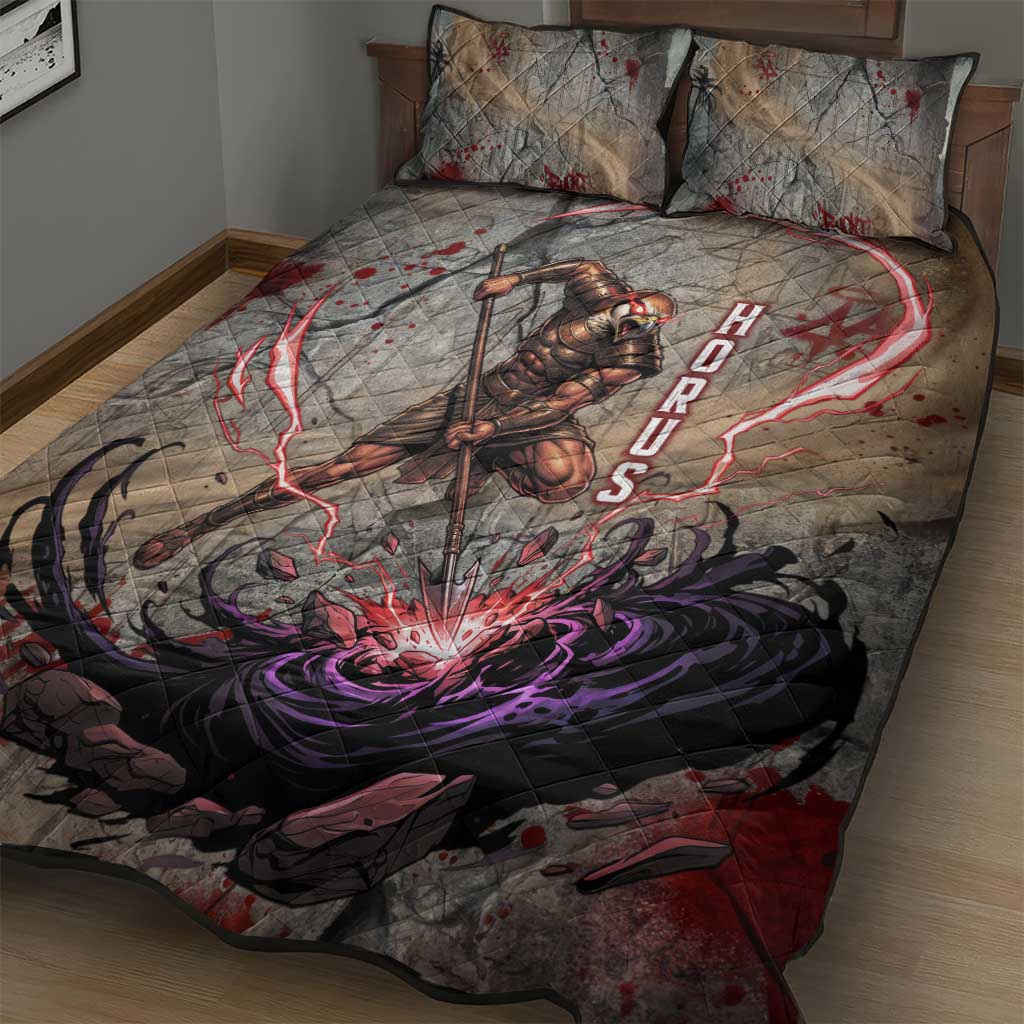 Horus Behdety Warrior Quilt Bed Set with Falcon Mask and Spear Ancient Egyptian Combat