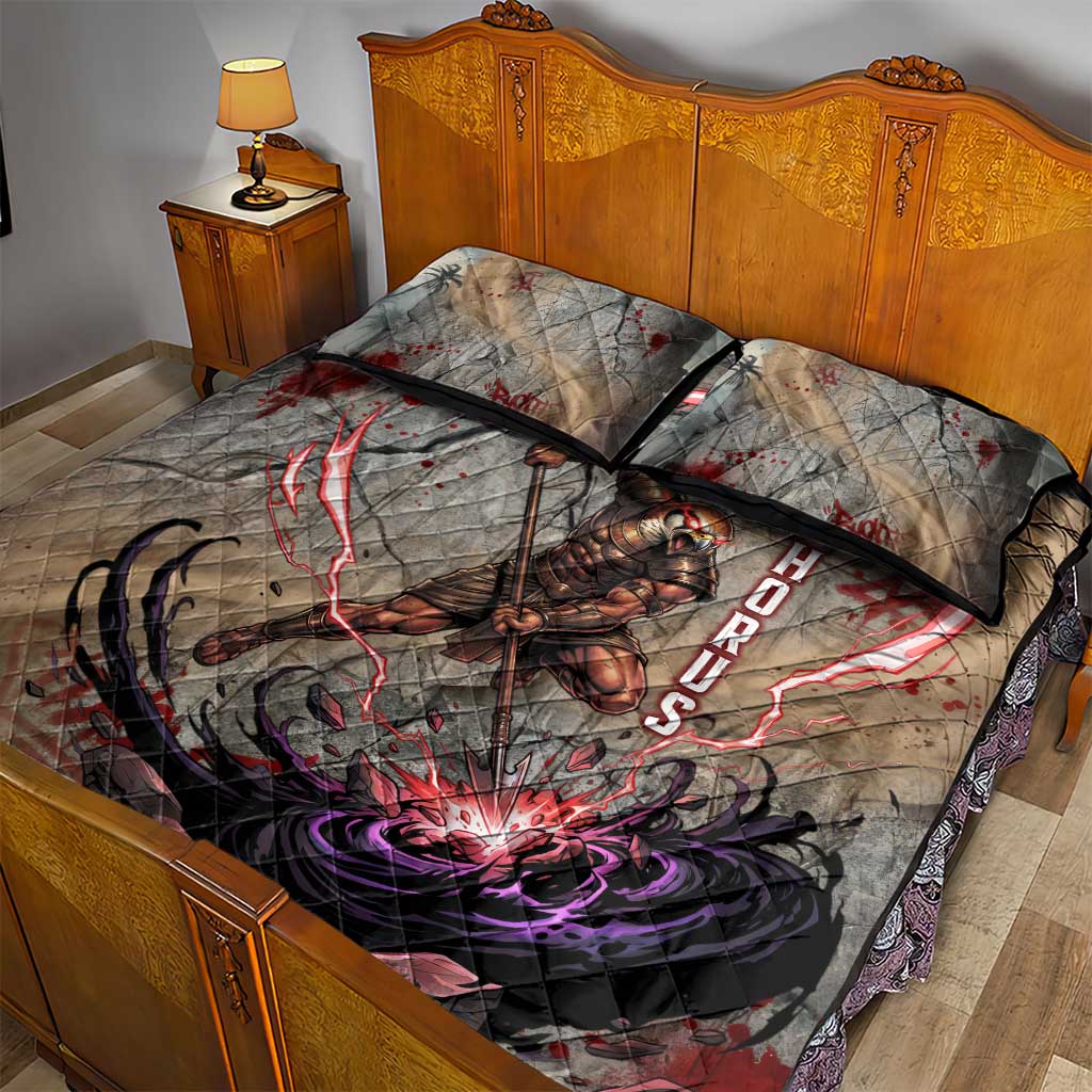 Horus Behdety Warrior Quilt Bed Set with Falcon Mask and Spear Ancient Egyptian Combat