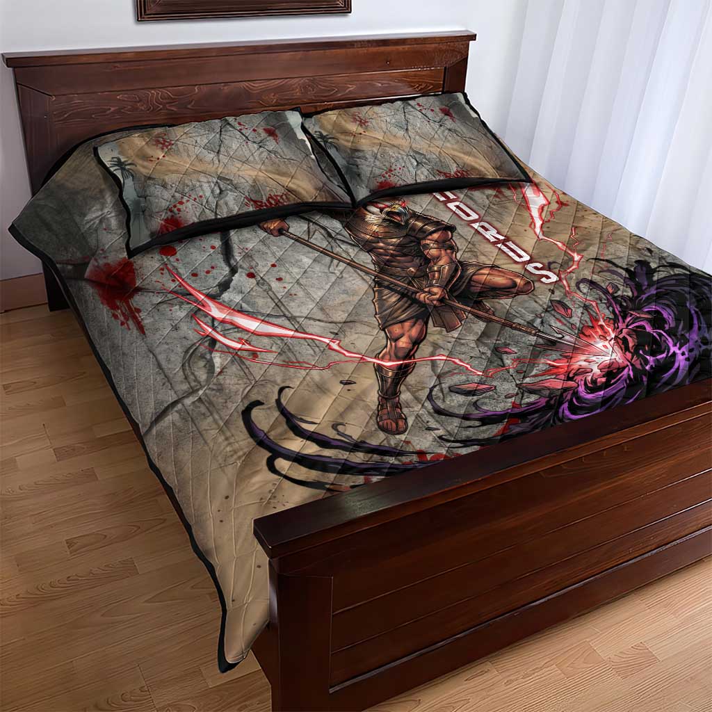 Horus Behdety Warrior Quilt Bed Set with Falcon Mask and Spear Ancient Egyptian Combat