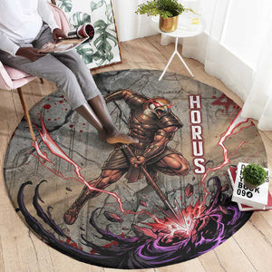 Horus Behdety Warrior Round Carpet with Falcon Mask and Spear Ancient Egyptian Combat