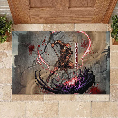 Horus Behdety Warrior Rubber Doormat with Falcon Mask and Spear Ancient Egyptian Combat