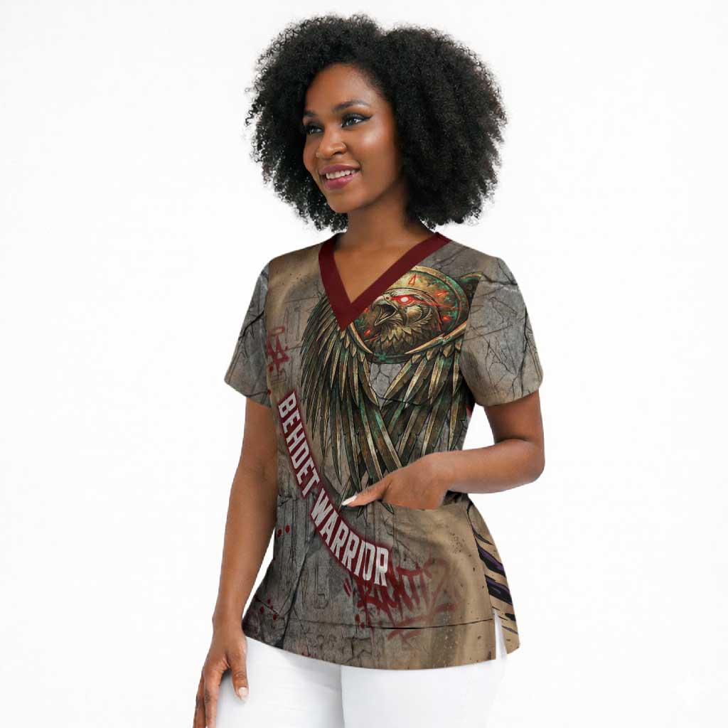 Horus Behdety Warrior Scrub Top with Falcon Mask and Spear Ancient Egyptian Combat