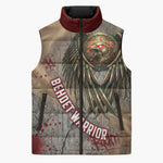 Horus Behdety Warrior Sleeveless Puffer Jacket with Falcon Mask and Spear Ancient Egyptian Combat