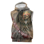 Horus Behdety Warrior Sleeveless Zip Hoodie with Falcon Mask and Spear Ancient Egyptian Combat