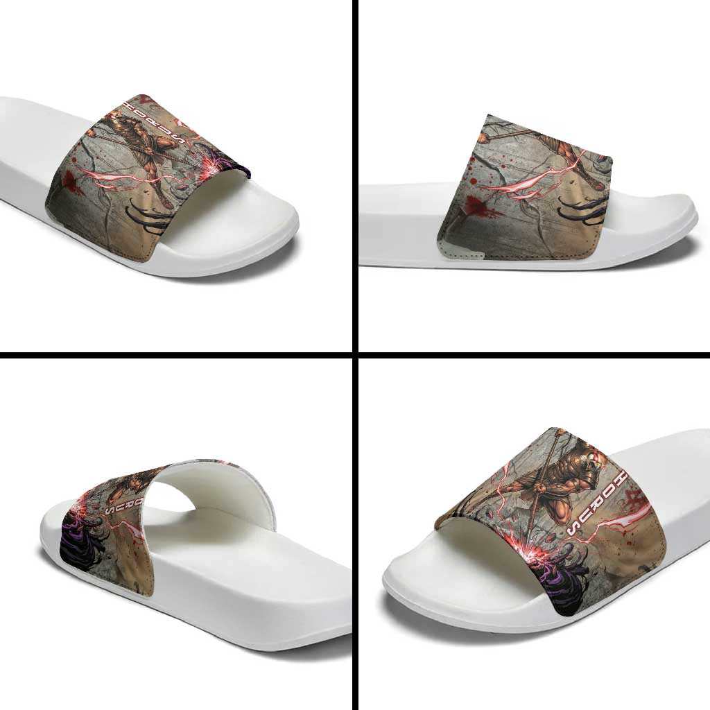 Horus Behdety Warrior Slide Sandals with Falcon Mask and Spear Ancient Egyptian Combat