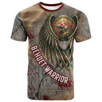 Horus Behdety Warrior T shirt with Falcon Mask and Spear Ancient Egyptian Combat