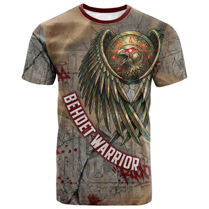 Horus Behdety Warrior T shirt with Falcon Mask and Spear Ancient Egyptian Combat