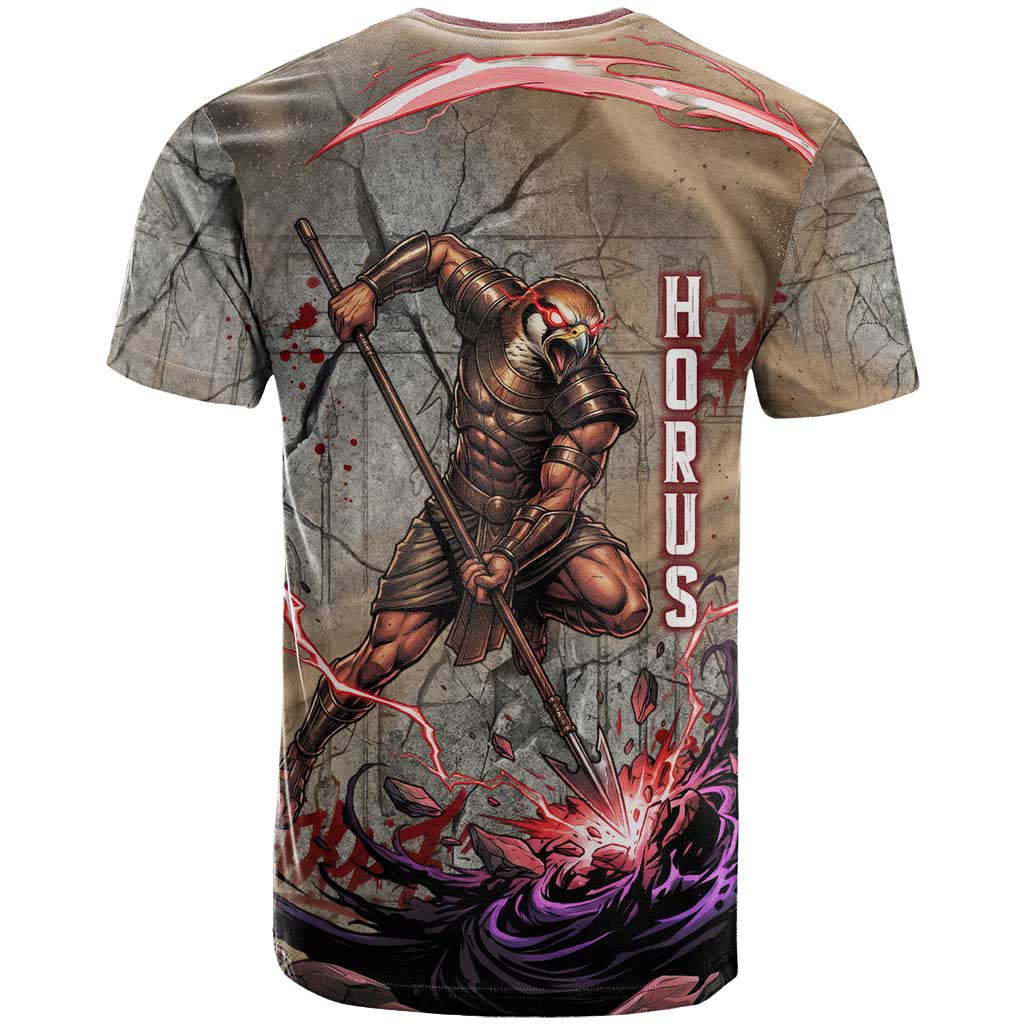 Horus Behdety Warrior T shirt with Falcon Mask and Spear Ancient Egyptian Combat