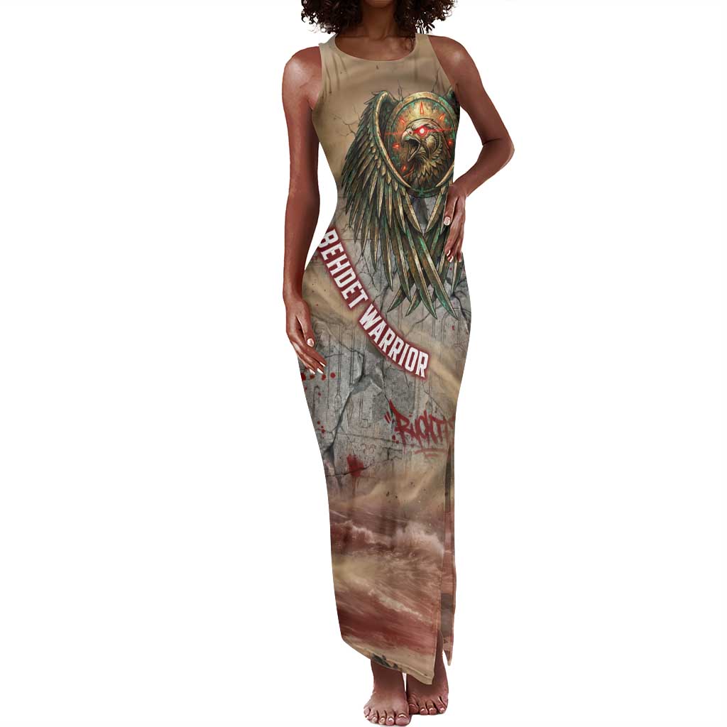 Horus Behdety Warrior Tank Maxi Dress with Falcon Mask and Spear Ancient Egyptian Combat