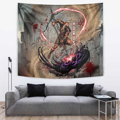 Horus Behdety Warrior Tapestry with Falcon Mask and Spear Ancient Egyptian Combat