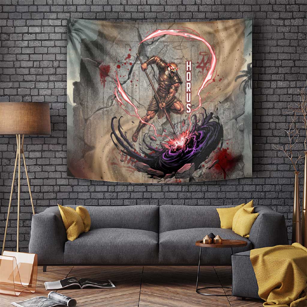 Horus Behdety Warrior Tapestry with Falcon Mask and Spear Ancient Egyptian Combat