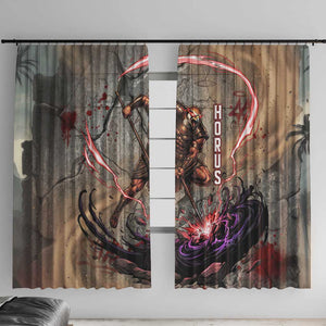 Horus Behdety Warrior Window Curtain with Falcon Mask and Spear Ancient Egyptian Combat