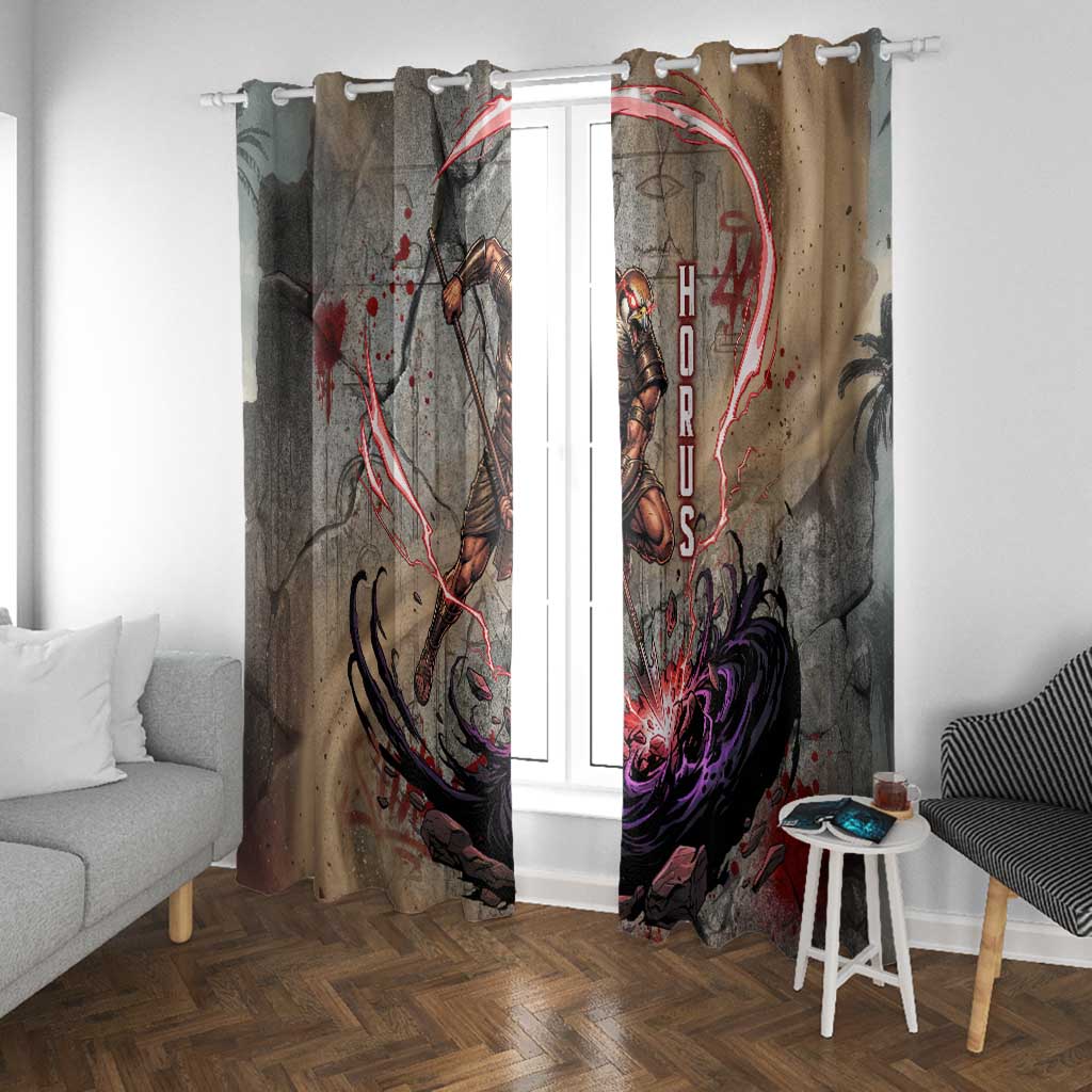 Horus Behdety Warrior Window Curtain with Falcon Mask and Spear Ancient Egyptian Combat