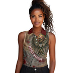 Horus Behdety Warrior Women Sleeveless Polo Shirt with Falcon Mask and Spear Ancient Egyptian Combat