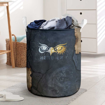 Heru-Ur Falcon Eyes Laundry Basket Solar Disk Ancient Egyptian Mythology in Dark Stone