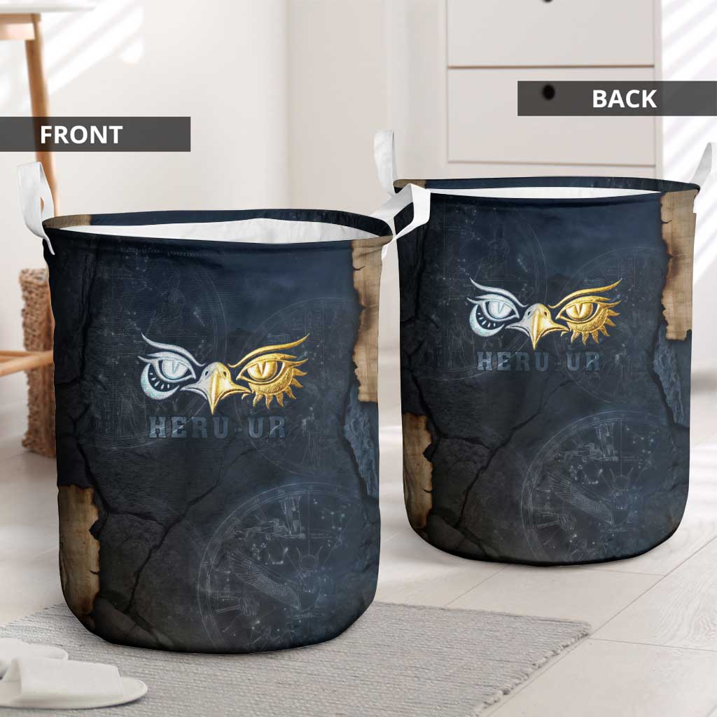 Heru-Ur Falcon Eyes Laundry Basket Solar Disk Ancient Egyptian Mythology in Dark Stone