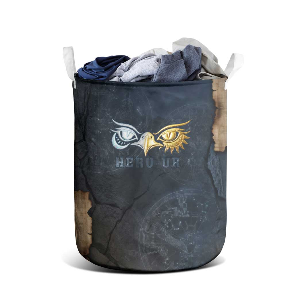 Heru-Ur Falcon Eyes Laundry Basket Solar Disk Ancient Egyptian Mythology in Dark Stone