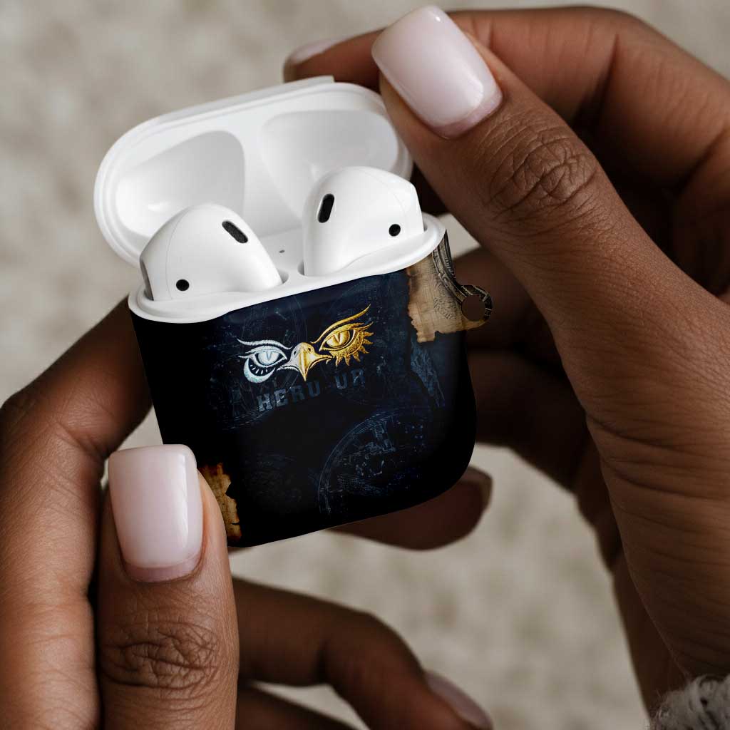 Heru-Ur Falcon Eyes AirPods Case Solar Disk Ancient Egyptian Mythology in Dark Stone