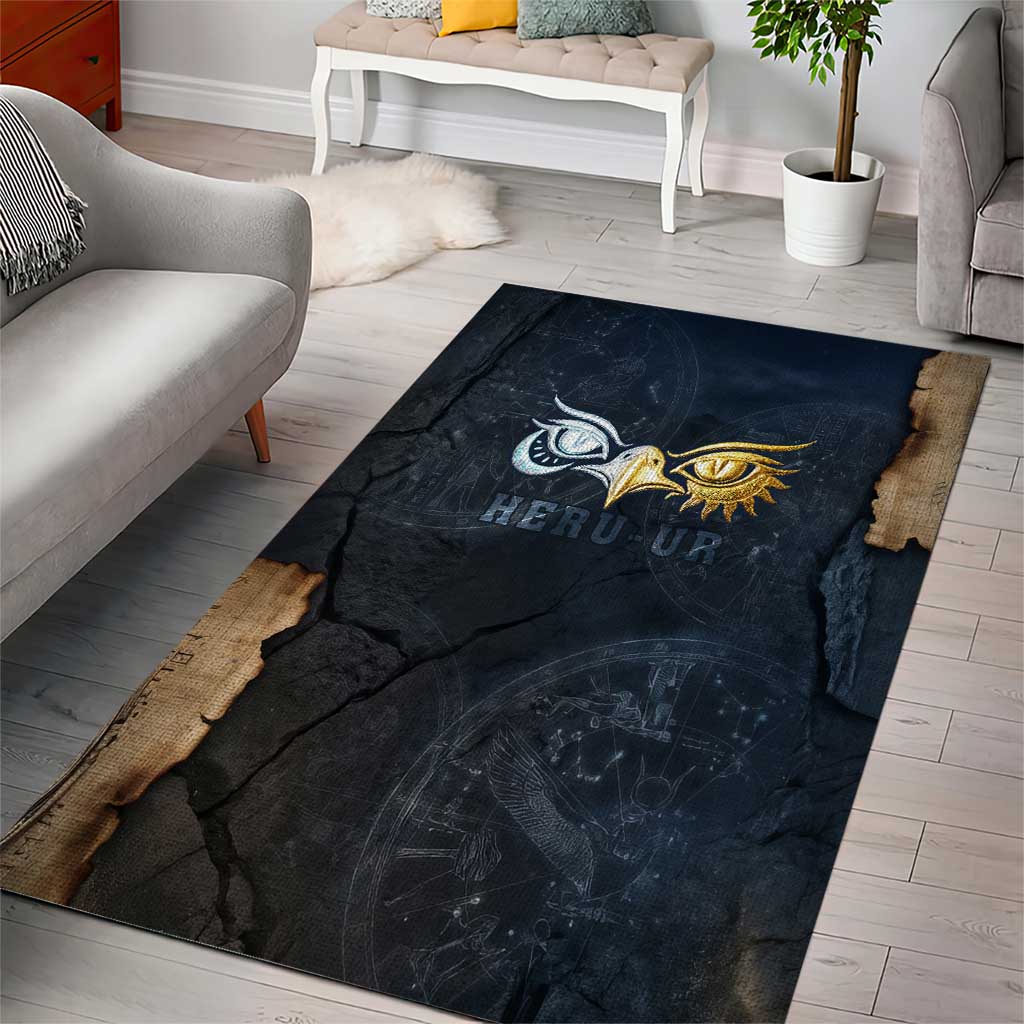 Heru-Ur Falcon Eyes Area Rug Solar Disk Ancient Egyptian Mythology in Dark Stone