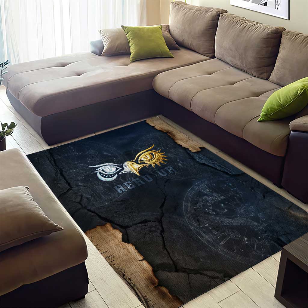 Heru-Ur Falcon Eyes Area Rug Solar Disk Ancient Egyptian Mythology in Dark Stone