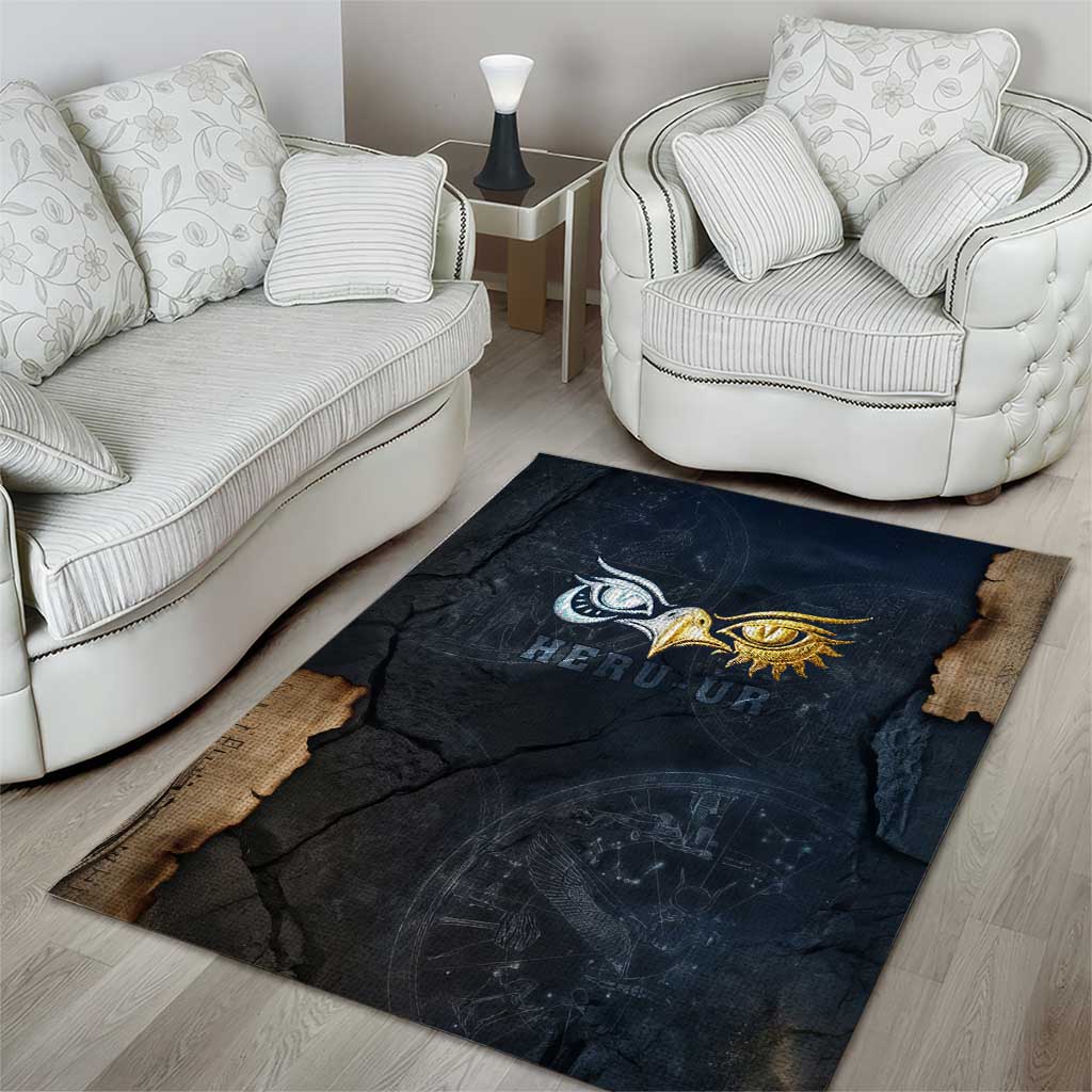 Heru-Ur Falcon Eyes Area Rug Solar Disk Ancient Egyptian Mythology in Dark Stone