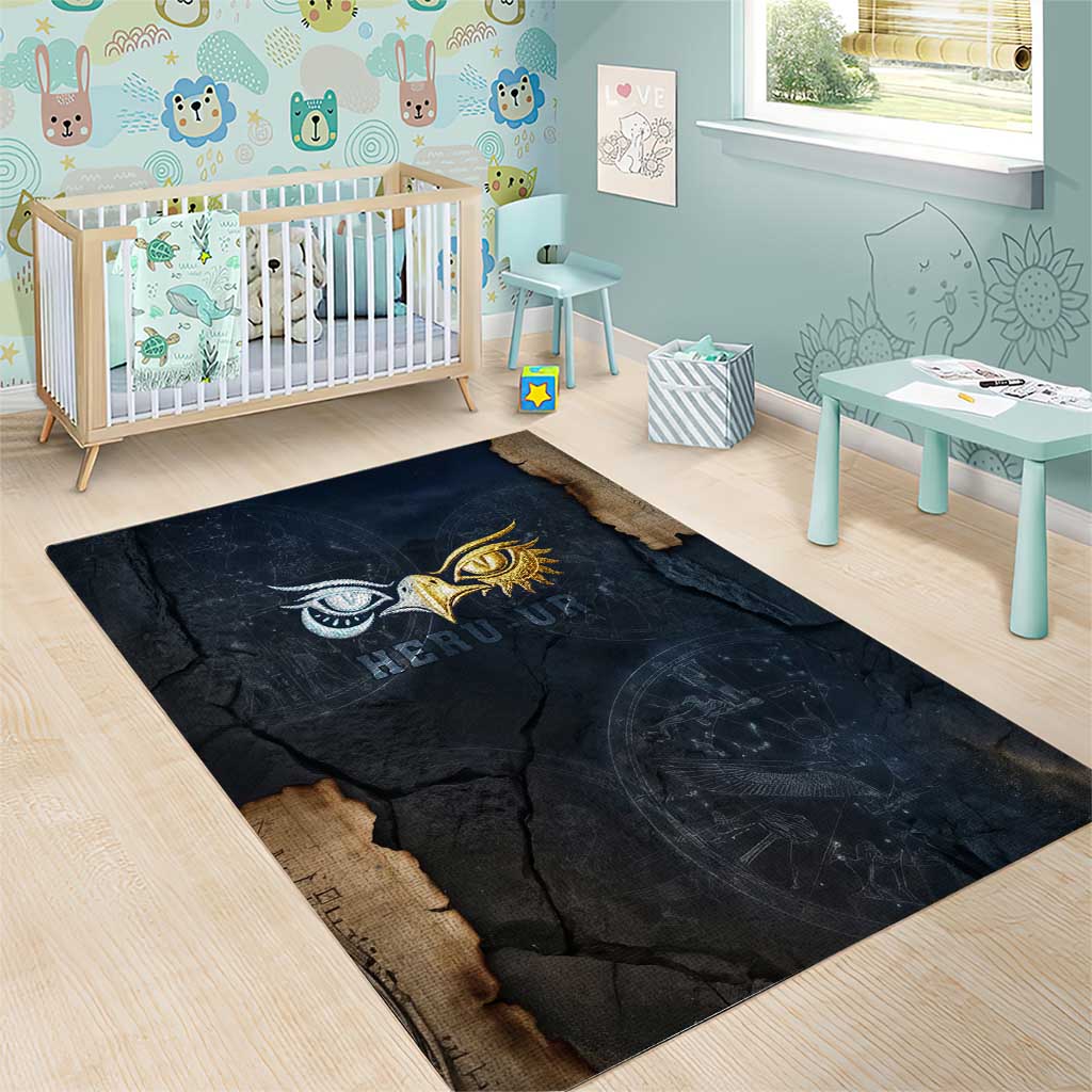 Heru-Ur Falcon Eyes Area Rug Solar Disk Ancient Egyptian Mythology in Dark Stone