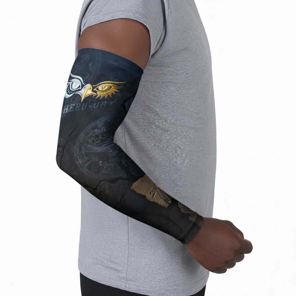 Heru-Ur Falcon Eyes Arm Sleeves Solar Disk Ancient Egyptian Mythology in Dark Stone