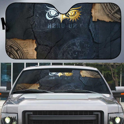 Heru-Ur Falcon Eyes Auto Sun Shade Solar Disk Ancient Egyptian Mythology in Dark Stone