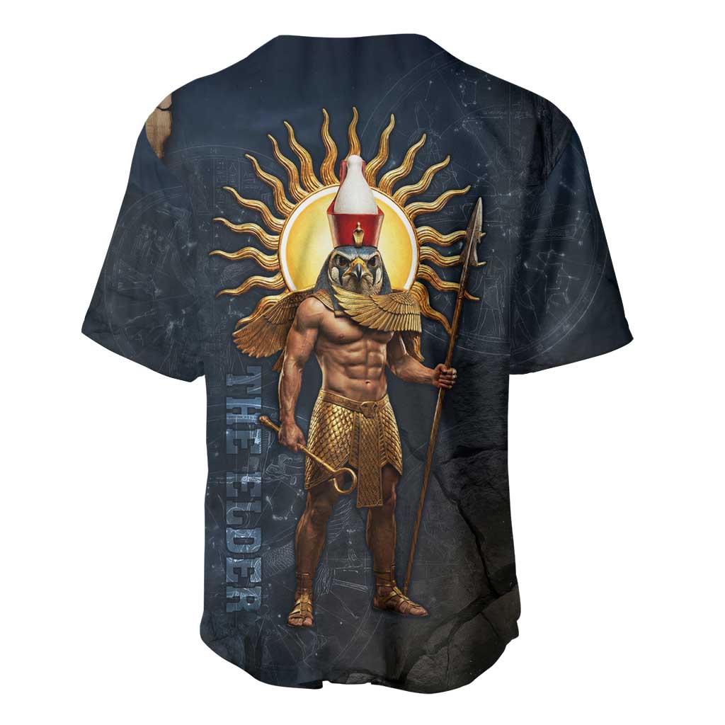 Heru-Ur Falcon Eyes Baseball Jersey Solar Disk Ancient Egyptian Mythology in Dark Stone