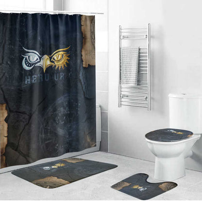 Heru-Ur Falcon Eyes Bathroom Set Solar Disk Ancient Egyptian Mythology in Dark Stone